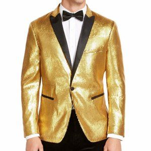 INC INTERNATIONAL CONCEPTS Gold Sequin Tuxedo Blazer Jacket NEW